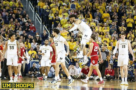 Eli Brooks (55), Zavier Simpson (3), Brandon Johns Jr. (23), Isaiah Livers (2), and Jon Teske (15)