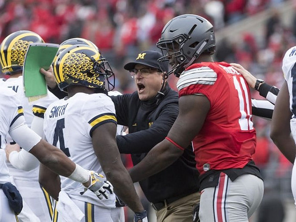 De'Veon Smith (4) and Jim Harbaugh