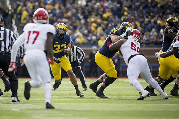 Ty Isaac (32), Ben Bredeson (74), and Michael Onwenu (50)