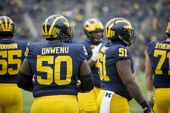 James Hudson (55), Michael Onwenu (50), Cesar Ruiz (51), and Andrew Stueber (71)