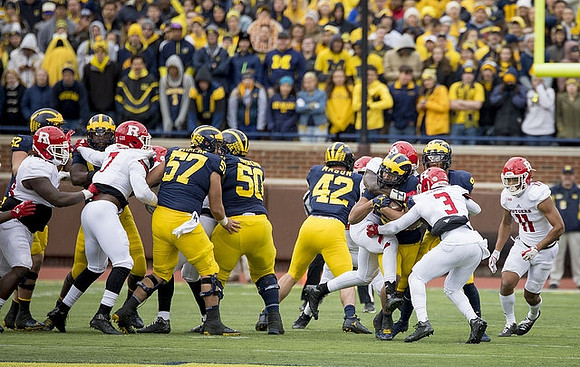 Mason Cole (52), Patrick Kugler (57), Michael Onwenu (50), Ben Mason (42), and Donovan Peoples-Jones (9)