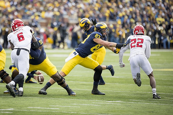 Michael Onwenu (50), Quinn Nordin (3), and Zach Gentry (83)