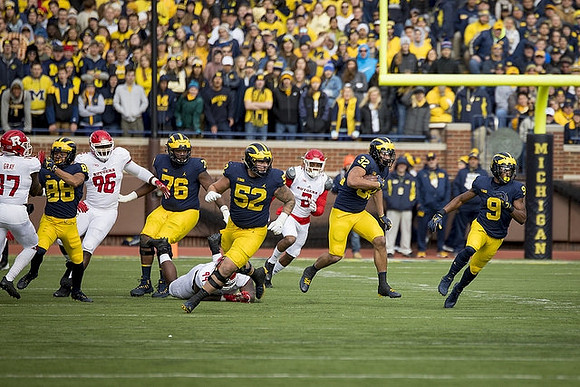 Grant Perry (88), Juwann Bushell-Beatty (76), Mason Cole (52), Ty Isaac (32), and Donovan Peoples-Jones (9)
