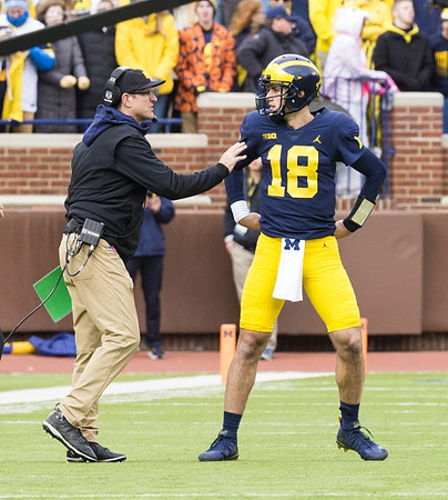 Jim Harbaugh and Brandon Peters (18)