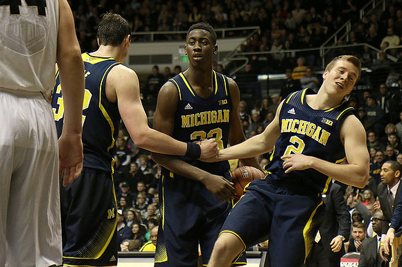 Ricky Doyle (32), Caris LeVert (23), and Spike Albrecht (2)