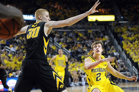 Spike Albrecht (2) and Jordan Morgan (52)