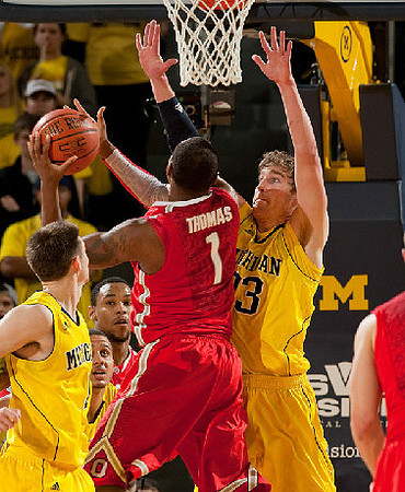 Stu Douglass (1), Jordan Morgan (52), and Evan Smotrycz (23)