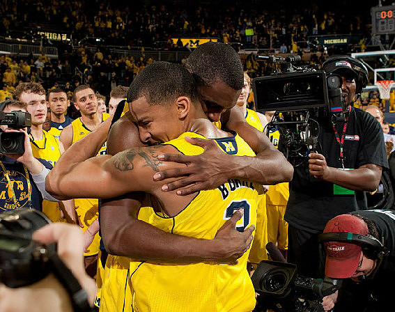 Zack Novak (0), Jon Horford (15), Jordan Morgan (52), Blake McLimans (22), Tim Hardaway Jr. (10), and Trey Burke (3)