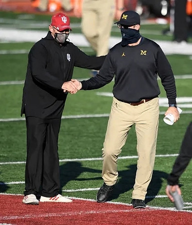 Indiana Head Coach Tom Allen and Jim Harbaugh