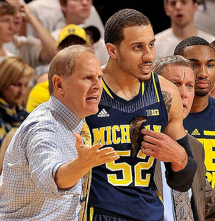 John Beilein, Jordan Morgan (52), Jeff Meyer, and Zak Irvin (21)