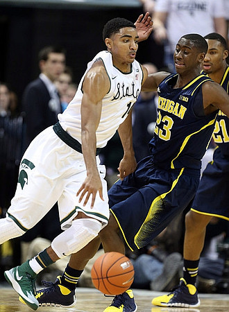 Caris LeVert (23) and Zak Irvin (21)