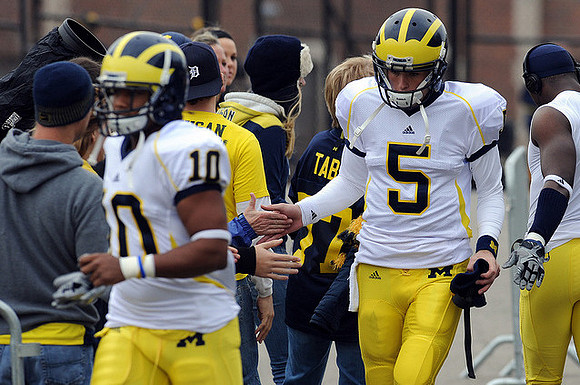 Jeremy Gallon (10) and Tate Forcier (5)