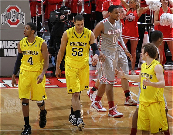 Darius Morris (4), Jordan Morgan (52), and Zack Novak (0)