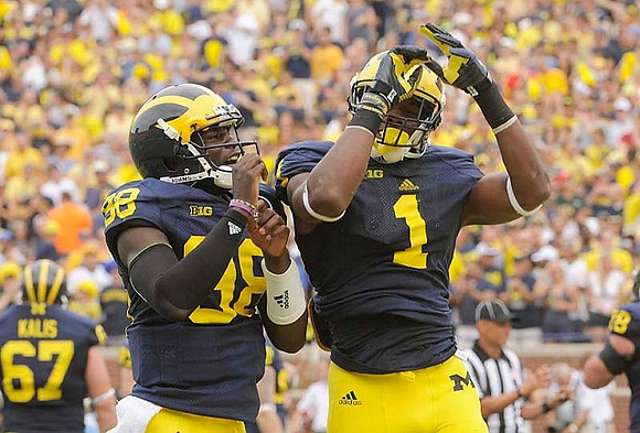 Kyle Kalis (67), Devin Gardner (98), and Devin Funchess (1)