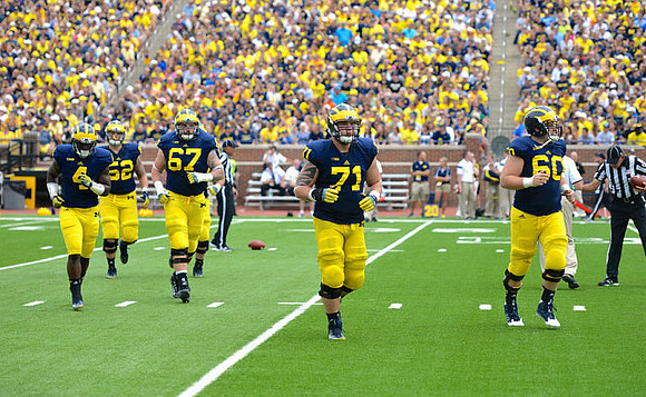 De'Veon Smith (4), Mason Cole (52), Kyle Kalis (67), Ben Braden (71), and Jack Miller (60)