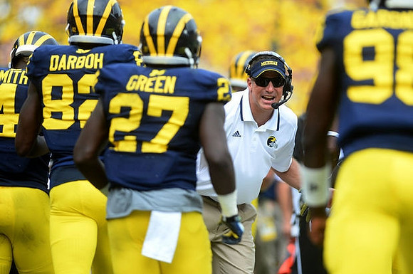 De'Veon Smith (4), Amara Darboh (82), Derrick Green (27), Doug Nussmeier, and Devin Gardner (98)