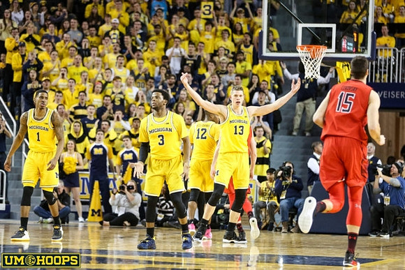 Charles Matthews (1), Zavier Simpson (3), Muhammad-Ali Abdur-Rahkman (12), and Moritz Wagner (13)