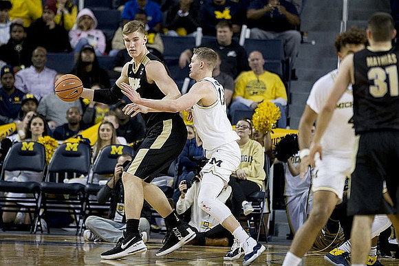 Moritz Wagner (13) and Isaiah Livers (4)