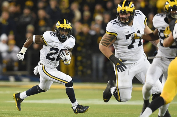 Karan Higdon (22), Ben Braden (71), and Jehu Chesson (86)