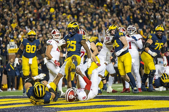 Trente Jones (80), Andrew Vastardis (68), Hassan Haskins (25), Joel Honigford (84), and Ryan Hayes (76)