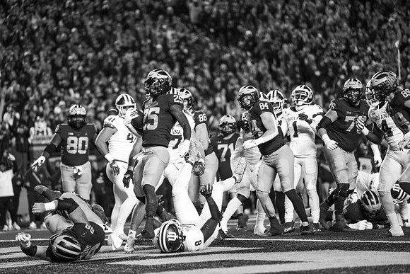 Trente Jones (80), Andrew Vastardis (68), Hassan Haskins (25), Joel Honigford (84), and Ryan Hayes (76)