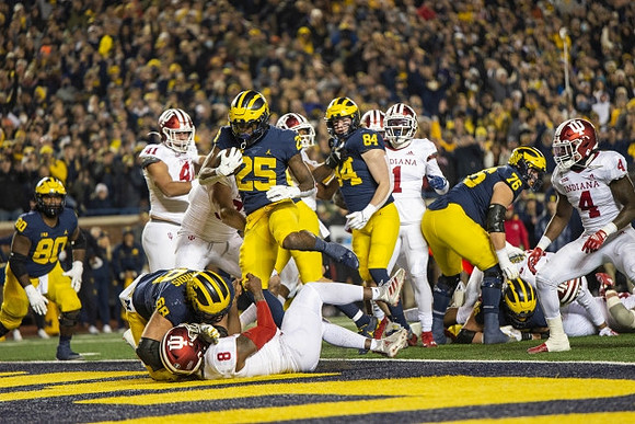 Trente Jones (80), Andrew Vastardis (68), Hassan Haskins (25), Joel Honigford (84), and Ryan Hayes (76)