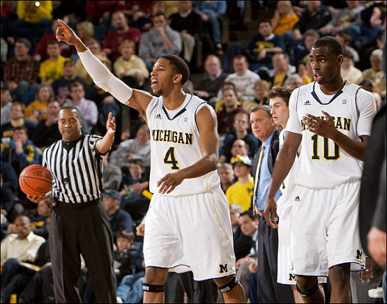 Darius Morris (4), Jeff Meyer, Stu Douglass (1), and Tim Hardaway Jr. (10)