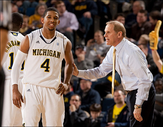 Tim Hardaway Jr. (10), Darius Morris (4), and John Beilein