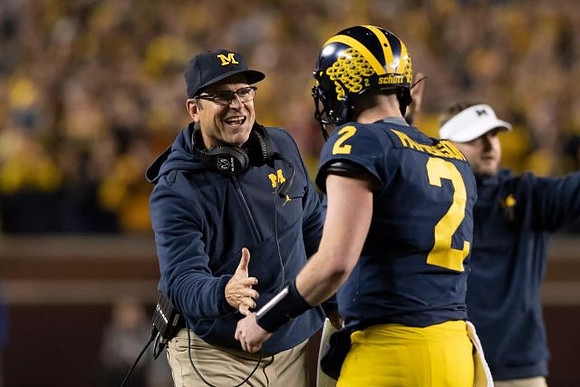 Jim Harbaugh and Shea Patterson (2)
