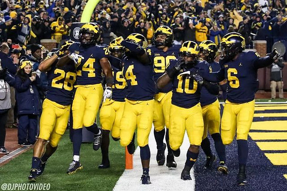 Brandon Watson (28), Lavert Hill (24), Kwity Paye (19), Josh Metellus (14), Bryan Mone (90), Devin Bush (10), and Josh Uche (6)