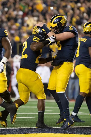 Karan Higdon (22) and Shea Patterson (2)
