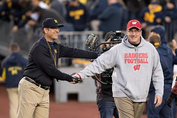 Jim Harbaugh and Wisconsin Head Coach Paul Chryst