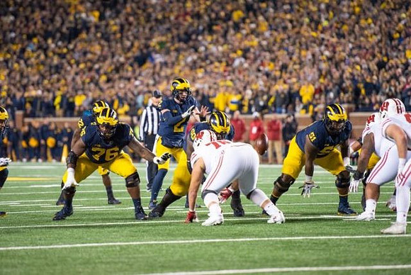 Karan Higdon (22), Juwann Bushell-Beatty (76), Shea Patterson (2), Michael Onwenu (50), and Cesar Ruiz (51)