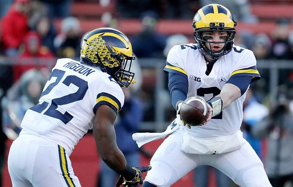 Karan Higdon (22) and Shea Patterson (2)