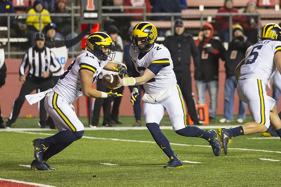 Tru Wilson (13), Shea Patterson (2), and Jared Wangler (5)