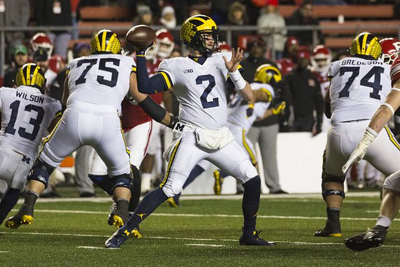 Tru Wilson (13), Jon Runyan Jr. (75), Shea Patterson (2), and Ben Bredeson (74)