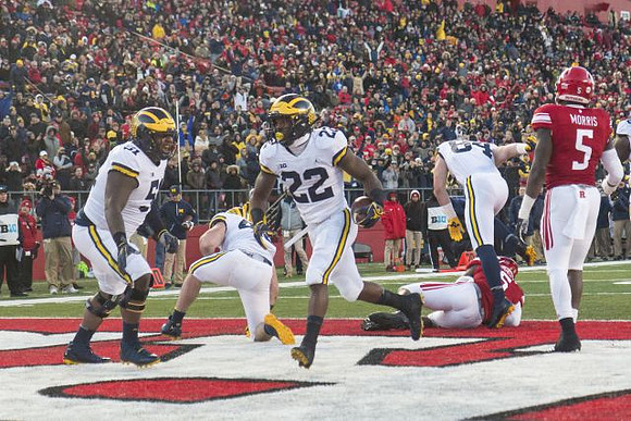 Cesar Ruiz (51), Ben Mason (42), Karan Higdon (22), and Sean McKeon (84)