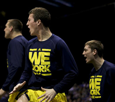 Mitch McGary (4), Andrew Dakich (5), and Mark Donnal (34)