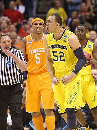 Jordan Morgan (52) and Caris LeVert (23)