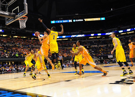 Jon Horford (15), Glenn Robinson III (1), Zak Irvin (21), and Nik Stauskas (11)