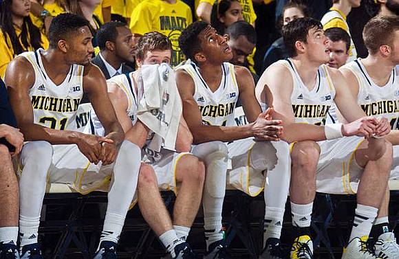 Zak Irvin (21), Spike Albrecht (2), Aubrey Dawkins (24), Ricky Doyle (32), and Max Bielfeldt (44)
