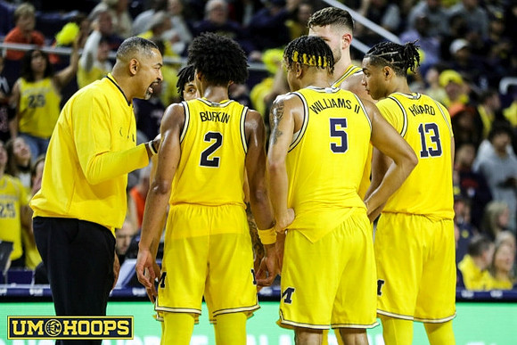 Juwan Howard, Jaelin Llewellyn (3), Kobe Bufkin (2), Terrance Williams II (5), Jett Howard (13), and Hunter Dickinson (1)