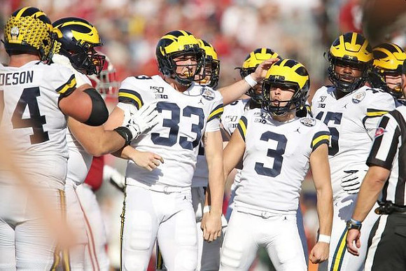Ben Bredeson (74), Camaron Cheeseman (33), Quinn Nordin (3), and Christopher Hinton (15)
