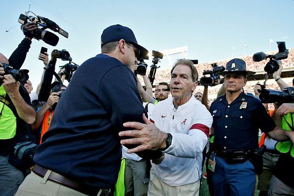 Jim Harbaugh and Alabama Head Coach Nick Saban