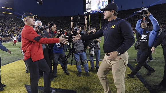 Maryland Head Coach D.J. Durkin and Jim Harbaugh