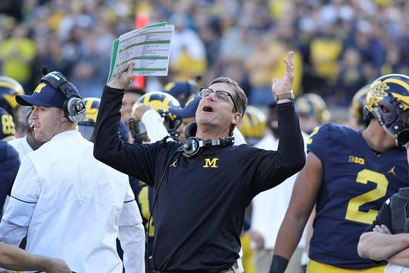 Jim Harbaugh and Devin Asiasi (2)