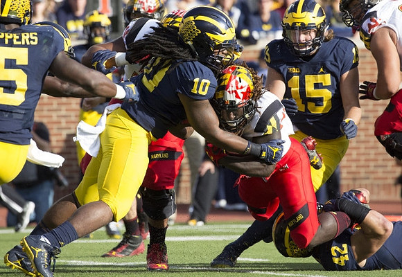 Jabrill Peppers (5), Devin Bush (10), and Chase Winovich (15)