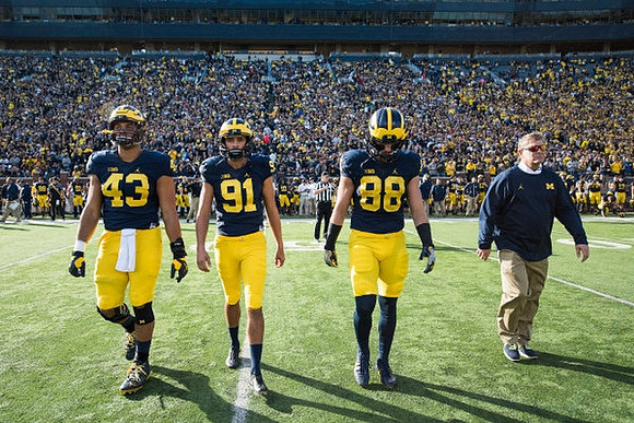 Chris Wormley (43), Kenny Allen (91), Jake Butt (88), and Rick Leach