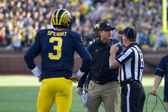 Wilton Speight (3) and Jim Harbaugh