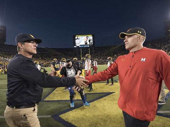 Jim Harbaugh and Maryland Head Coach D.J. Durkin